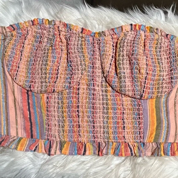 #0234 Anthropology Colorful Strapless Smocked Tube Top-M - Picture 8 of 10